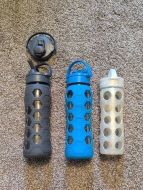 Lifefactory Set of 3 Glass Water Bottles with Silicone Sleeves